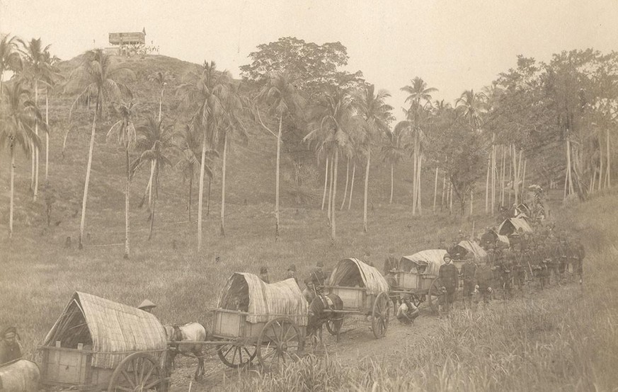 Fotografie eines Transportkonvois der niederländischen Kolonialarmee in Aceh, ca. 1880
https://digitalcollections.universiteitleiden.nl/view/item/810753?solr_nav%5Bid%5D=5babf3292ee5bb91adcc&amp;solr_ ...