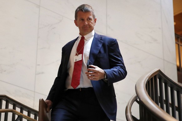 Blackwater founder Erik Prince arrives for a closed meeting with members of the House Intelligence Committee, Thursday, Nov. 30, 2017, on Capitol Hill in Washington. (AP Photo/Jacquelyn Martin)