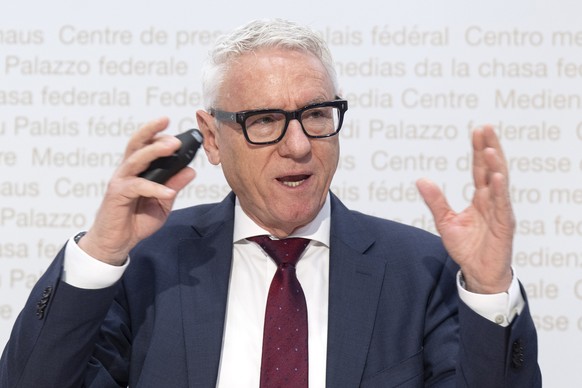 Patrik Ducrey, Direktor, der Wettbewerbskommission WEKO, spricht an einer Medienkonferenz am Dienstag, 31. Maerz 2026 in Bern. (KEYSTONE/Peter Schneider)