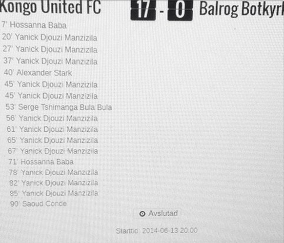 Der Beweis auf der Internetseite, dass Manzizila zwölf Treffer erzielte.