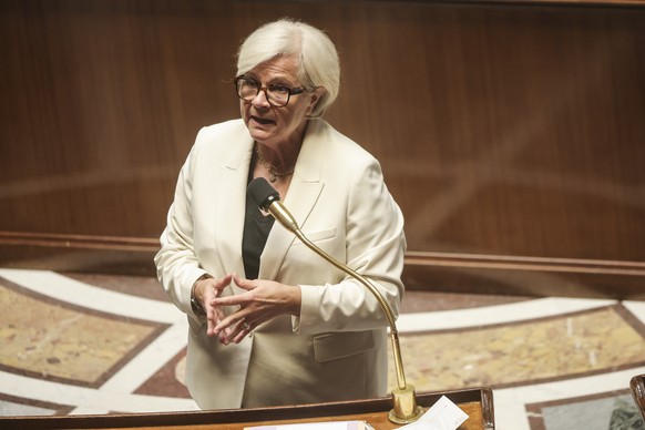 epa12139179 France&#039;s Minister of Labor, Health, Solidarities and Families Catherine Vautrin speaks after the adoption of the bills on palliative and supportive care, and the right to assisted dyi ...