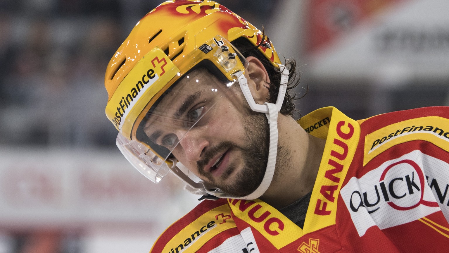 Biels Dominik Diem im Eishockey Meisterschaftsspiel der National League zwischen dem EHC Biel und dem SC Rapperswil-Jona Lakers, am Freitag, 5. Oktober 2018, in der Tissot Arena in Biel. (PPR/Peter Sc ...