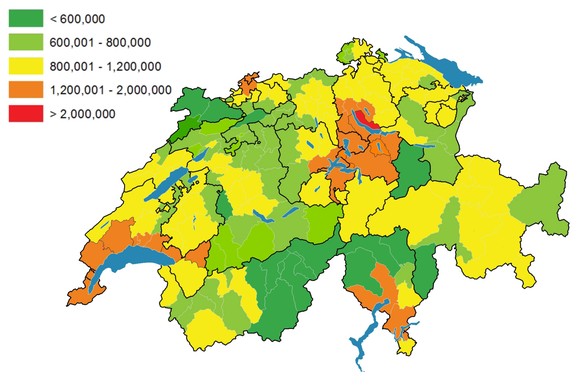 Medianpreis für mittelgrosse Häuser (5 bis 6,5 Zimmer) (2. Quartal 2015).