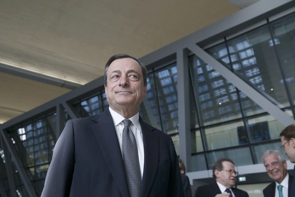 European Central Bank (ECB) President Mario Draghi arriveS for the inauguration of the ECB&#039;s new headquarters in Frankfurt March 18, 2015. Thousands of anti-capitalist protesters clashed with rio ...