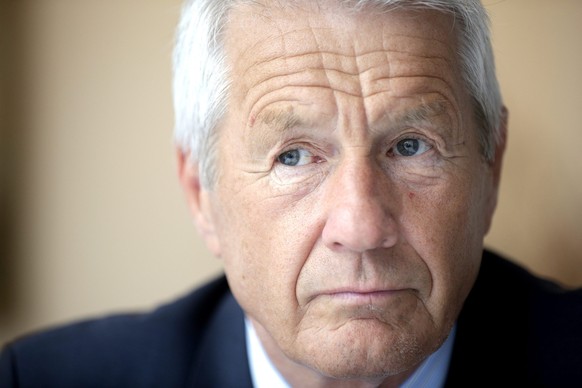 epa04192091 Secretary General of the Council of Europe Thorbjorn Jagland during an interview with APA-Austria Press Agency in Vienna, Austria, 05 May 2014. Jagland returned from Ukraine where he had o ...