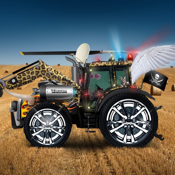 Mit meinem gepimpten Traktor mit Heckspoiler, Bling-Bling-Felgen und einem fetten Auspuff. Mit meinem gepimpten Traktor mit Heckspoiler, Bling-Bling-Felgen und einem fetten Auspuff.