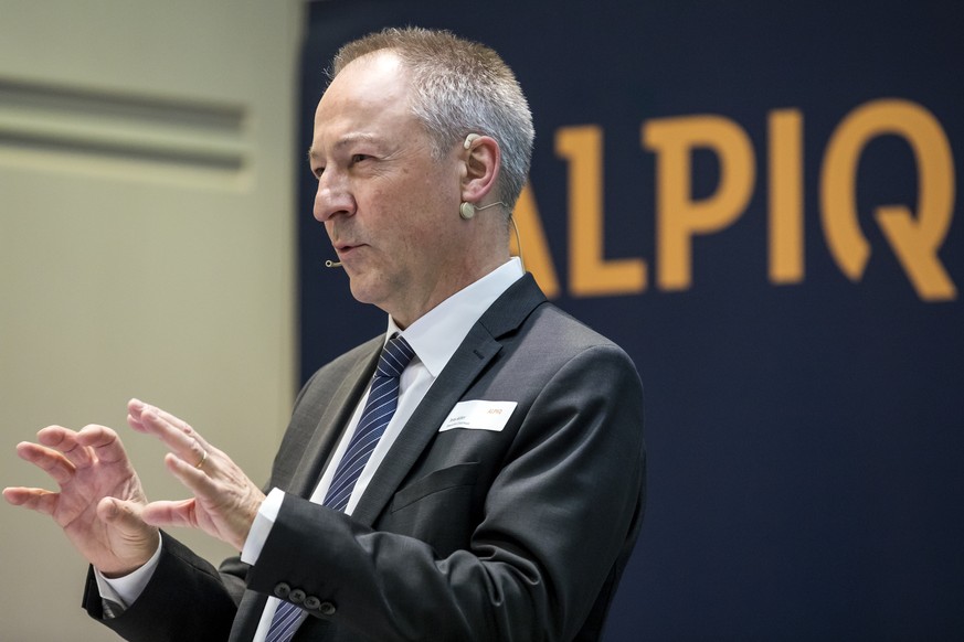 Jens Alder, Verwaltungsratspraesident und Delegierter des Verwaltungsrats, spricht waehrend der Bilanzmedienkonferenz 2019 von Alpiq am Montag, 4. Maerz 2019, in Olten. (KEYSTONE/Alexandra Wey)