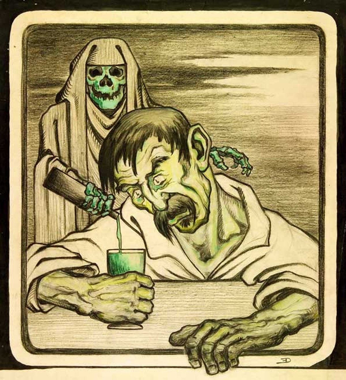 Le message: en buvant de l'absinthe, tu pactises avec la mort. Mais avant cela, c'est la folie qui t'attend.