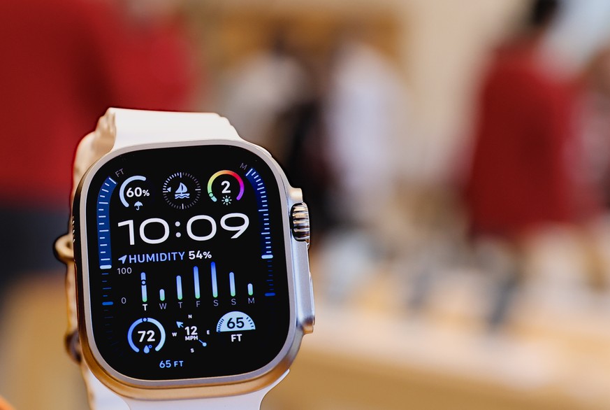 epa11036624 The Series 9 Apple Watch is on display at the Apple Store in Austin, Texas, USA, 18 December 2023. Apple will be stopping the sales of the Series 9 and Ultra 2 version of the watch due to  ...