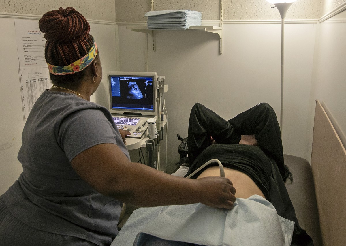 Operating room technician Nikki Jordan performs an ultrasound on a patient at Hope Medical Group for Women in Shreveport, La., Wednesday, July 6, 2022. She tells each patient, "You have the right ...