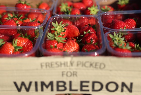 epa12205791 Strawberries wait to be consumed during the Wimbledon Championships in London, Britain, 30 June 2025. The Wimbledon Championships 2025 will be played from 30 June to 13 July 2025. EPA/NEIL ...
