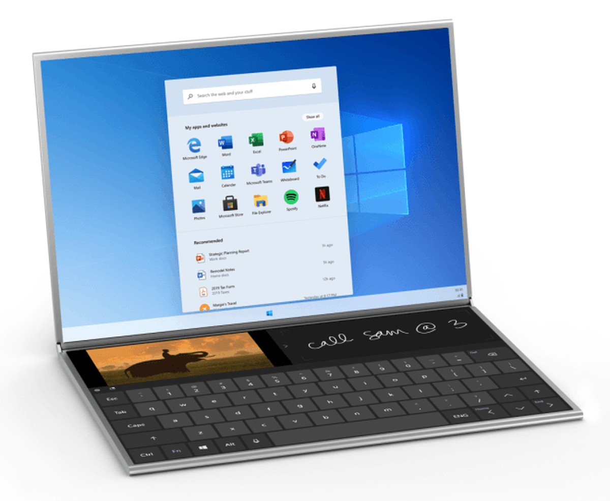 Auf dem Bild ist das neue Startmenü von Windows 10X zu sehen. Das Design des Betriebssystems kann sich noch ändern.