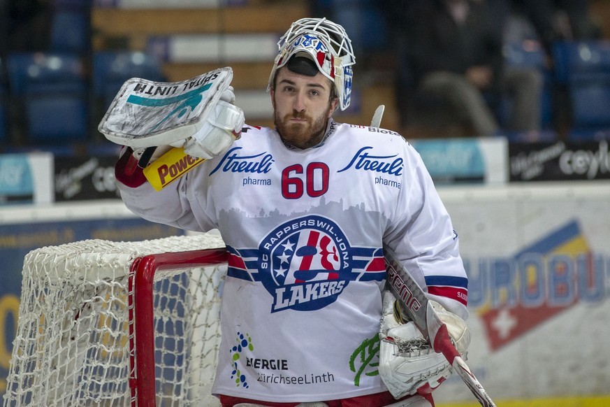 SC Rapperswil-Jona Lakers Torhueter Melvin Nyffeler im dritten Eishockey Spiel der Ligaqualifikation der National League zwischen dem EHC Kloten und dem SC Rapperswil-Jona Lakers am Dienstag, 17. Apri ...