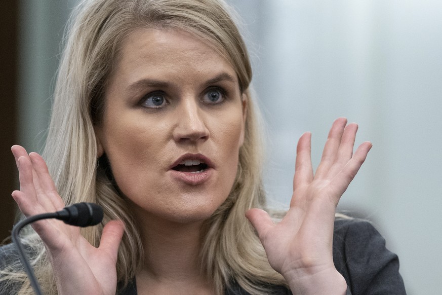 FILE - Former Facebook employee Frances Haugen speaks during a hearing of the Senate Commerce, Science, and Transportation Subcommittee on Consumer Protection, Product Safety, and Data Security, on Ca ...