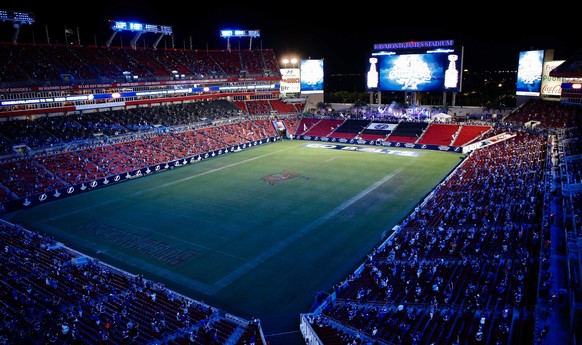 Tampa Bay Lightning fans attend a celebration of the win by the Lightning on Monday in the NHL hockey Stanley Cup Final, at Raymond James Stadium in Tampa, Fla., Wednesday, Sept. 30, 2020. (Luis Santa ...