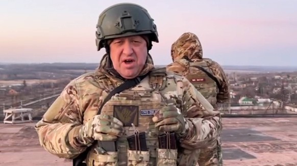 UKRAINE, DONETSK REGION - MARCH 3, 2023: In this video PMC Wagner Center founder Yevgeny Prigozhin can be seen appearing in a video address to call on the President of Ukraine Zelensky…