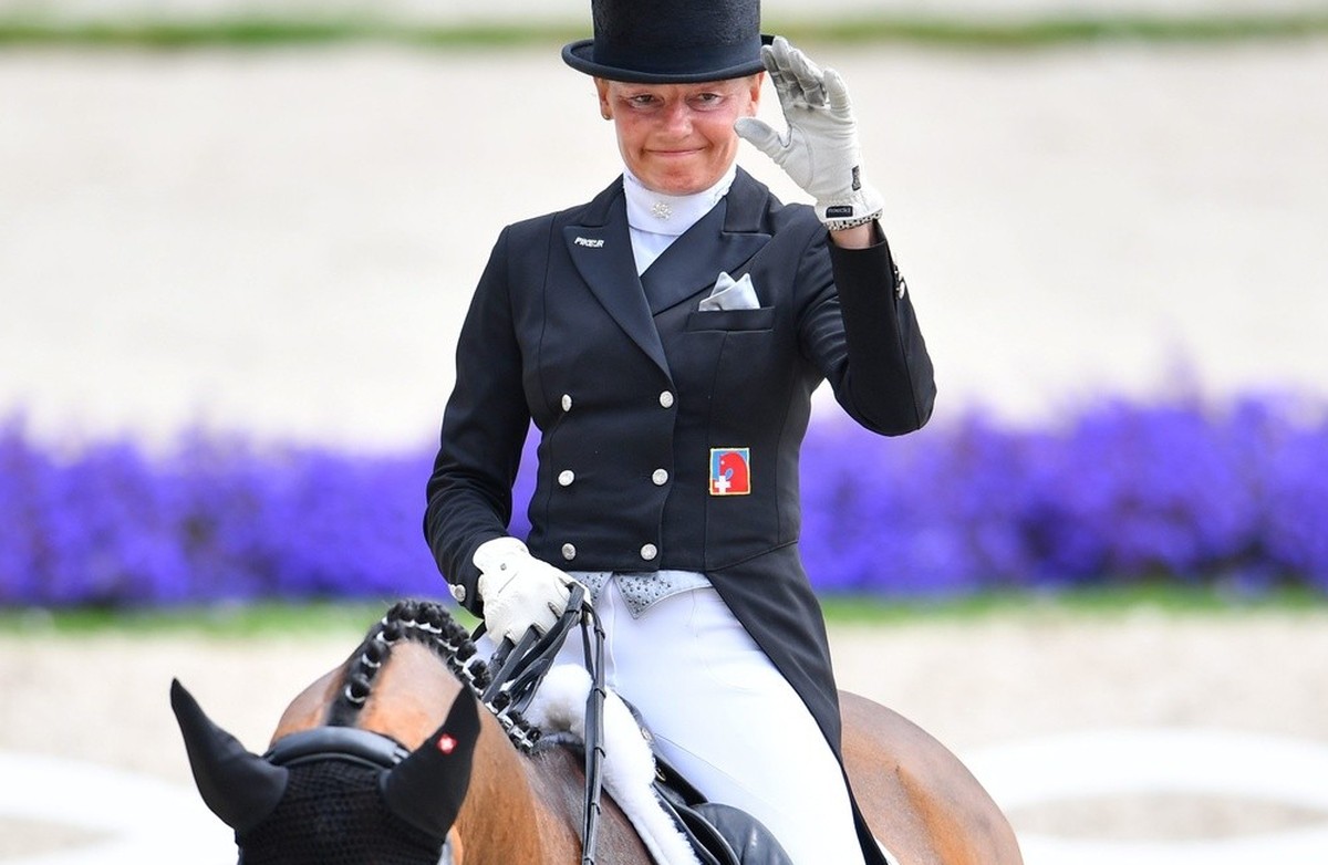 epa05427664 Swiss rider Marcela Krinke Susmelj on horse Molberg during the Grand Prix Special dressage competition at the CHIO international horse show in Aachen, Germany, 16 July 2016. EPA/Uwe Anspac ...
