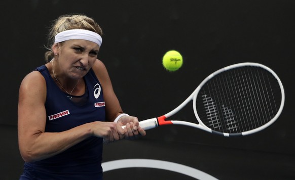 epa05730613 Timea Bacsinszky of Switzerland in action against Danka Kovinic of Montenegro during round two of the Women&#039;s Singles at the Australian Open Grand Slam tennis tournament in Melbourne, ...