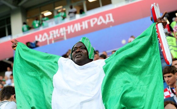 epa06814209 Supporter of Nigeria prior the FIFA World Cup 2018 group D preliminary round soccer match between Croatia and Nigeria in Kaliningrad, Russia, 16 June 2018.

(RESTRICTIONS APPLY: Editoria ...