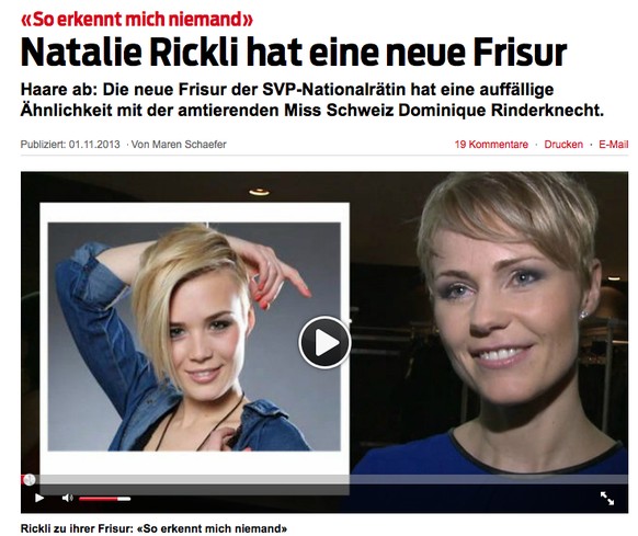 Ex-Miss Schweiz Nathalie Rickli sieht der SVP-Nationalrätin Dominique Rinderknecht tatsächlich zum Verwechseln ähnlich.