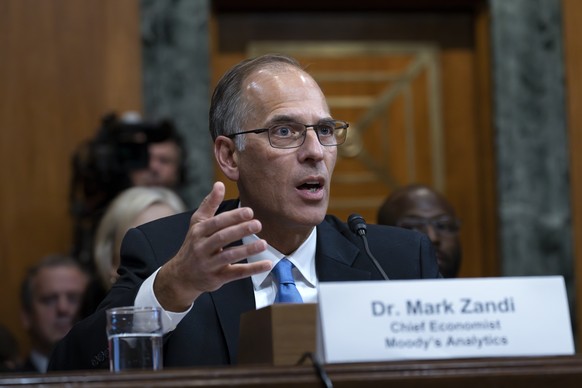FILE Mark Zandi, chief economist of Moody&#039;s Analytics, testifies before the Senate Budget Committee at the Capitol in Washington, on May 4, 2023. (AP Photo/J. Scott Applewhite)
Mark Zandi