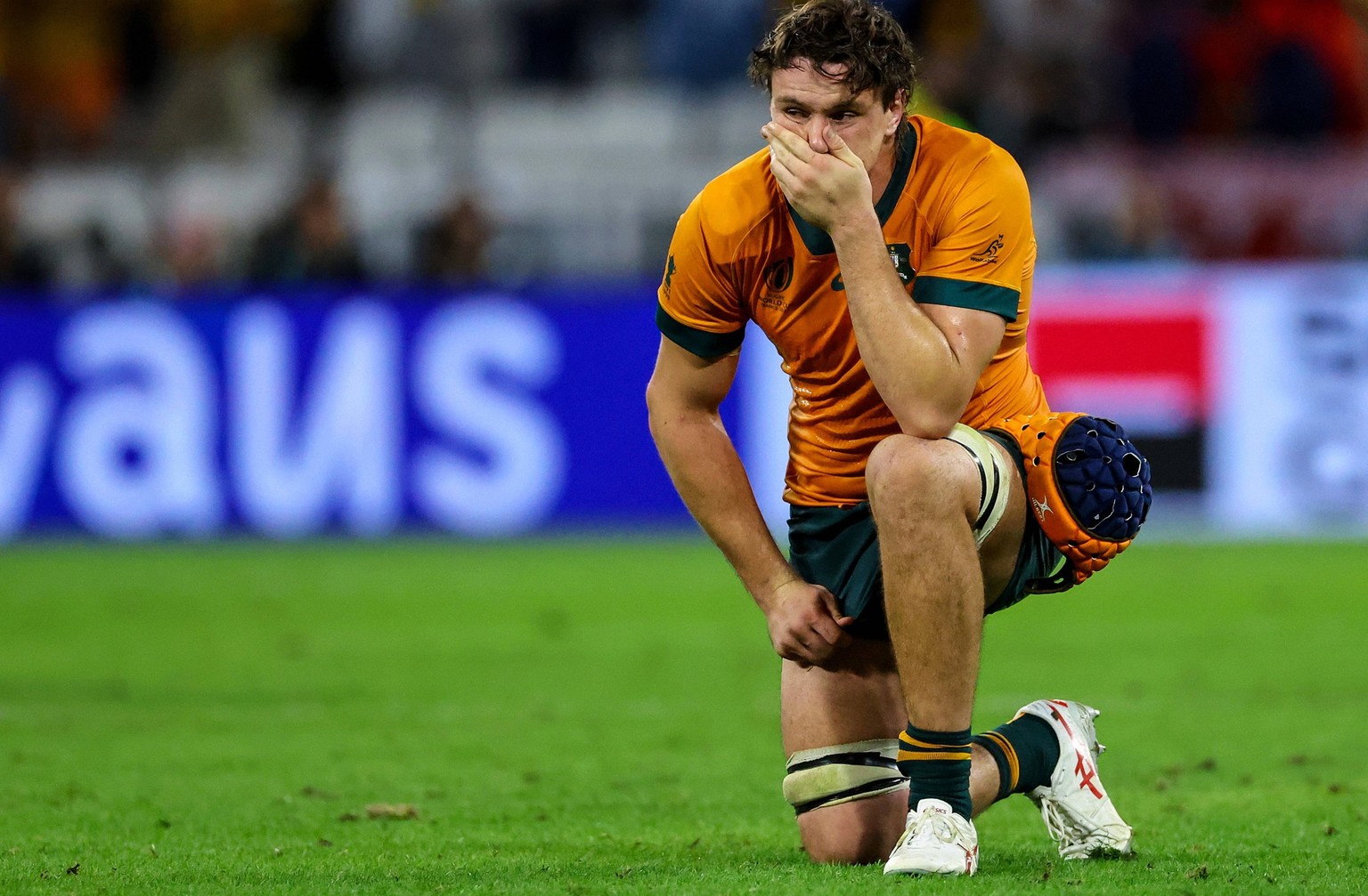 2023 Rugby World Cup Pool C, OL Stadium, Lyon, France 24/9/2023 Wales vs Australia Australia s Tom Hooper Tom Hooper is dejected 24/9/2023 PUBLICATIONxNOTxINxUKxIRLxFRAxNZL Copyright: x INPHO/JamesxCr ...