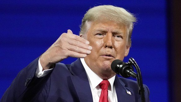 FILE - Former president Donald Trump speaks at the Conservative Political Action Conference (CPAC) Sunday, Feb. 28, 2021, in Orlando, Fla. Trump