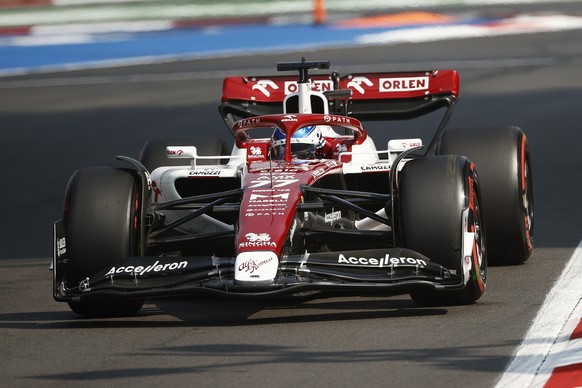 epa10274129 Finnish Formula One driver Valtteri Bottas of Alfa Romeo Racing ORLEN, in action during the qualifying session of the Formula One Grand Prix of the Mexico City at the Circuit of Hermanos R ...