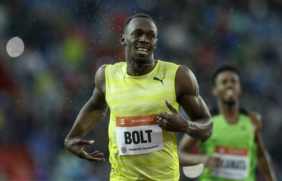 Usain Bolt of Jamaica crosses the finish line winning the 200 meters men event at the Golden Spike Athletic meeting in Ostrava, Czech Republic, Tuesday, May 26, 2015. (AP Photo/Petr David Josek)