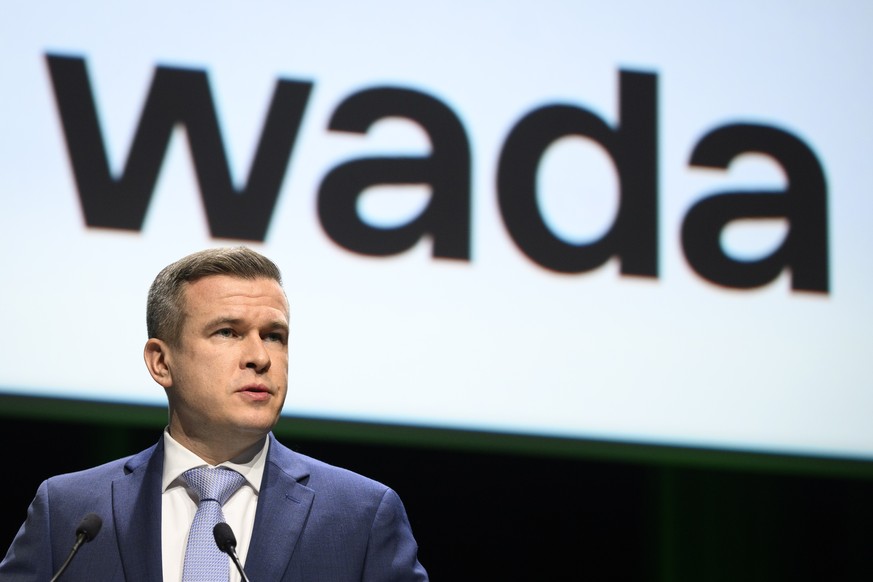 epa10521846 The President of the World Anti-Doping Agency (WADA), Witold Banka, of Poland speaks during the opening of the WADA Symposium for Anti-Doping Organizations at the SwissTech Convention Cent ...