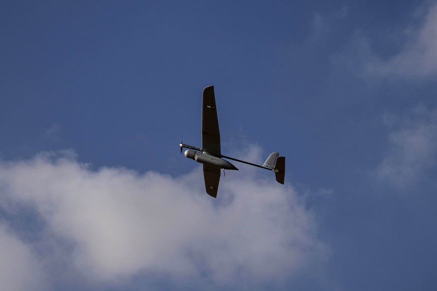 An Israeli military drone takes off near the border with Gaza Strip, Friday, Aug. 21, 2020. The Israeli military says Palestinian militants fired 12 rockets at Israel from the Gaza Strip overnight, ni ...