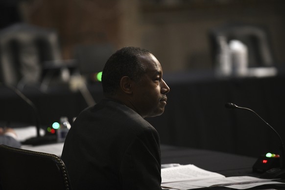 Housing and Urban Development Secretary Ben Carson testifies before a Senate Banking, Housing, and Urban Affairs Committee hearing on Capitol Hill in Washington, Tuesday, June 9, 2020. (Astrid Riecken ...