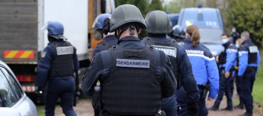 In this photo providedby the French Gendarmerie, gendarmes are deployed, near Lieuron, Brittany, France, Saturday, Jan. 2, 2021. A French prosecutor said police detained seven people Saturday, includi ...