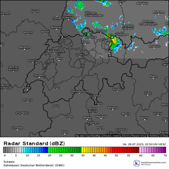 Gewitterzelle über der Schweiz am 28. Juli 2025.