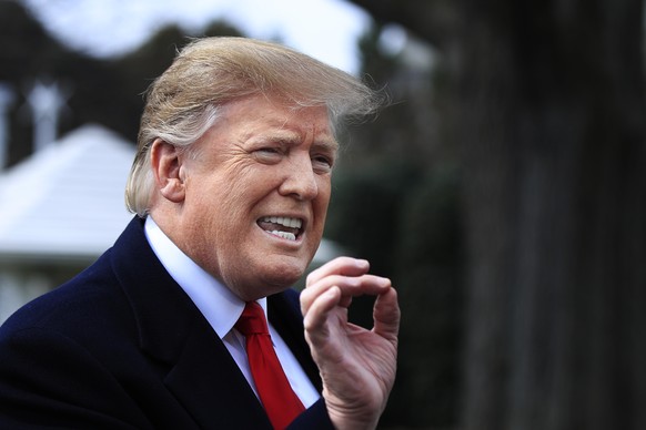 In this March 20, 2019, photo, President Donald Trump speaks to reporters before leaving the White House in Washington. The end of the special counsel’s investigation sparked fresh speculation that Tr ...