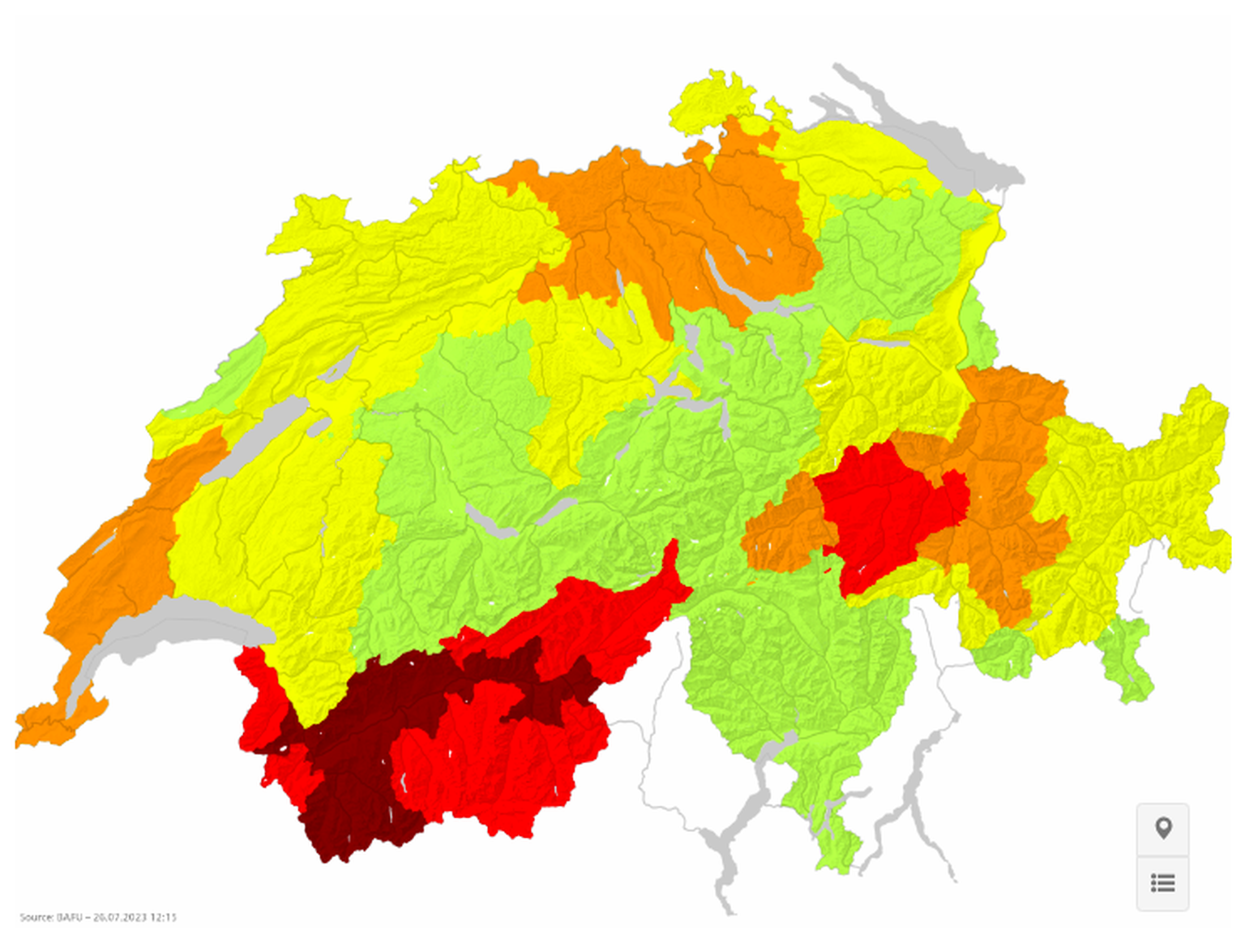 Waldbrandgefahr Karte vom Bund Stand 26. Juli 2023