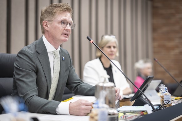 Beat Habegger (FDP) spricht nach seiner Wahl zum Kantonsratspraesident im Zuercher Kantonsrat, am Montag, 5. Mai 2025 in Zuerich. (KEYSTONE/Michael Buholzer)...