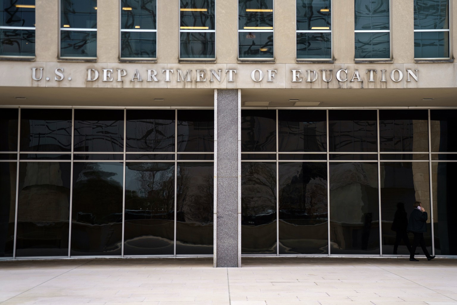epa11976546 The Department of Education in Washington, DC, USA, 20 March 2025. US President Trump is due to sign an executive order later in the day aimed at the dismantling of the department. EPA/WIL ...