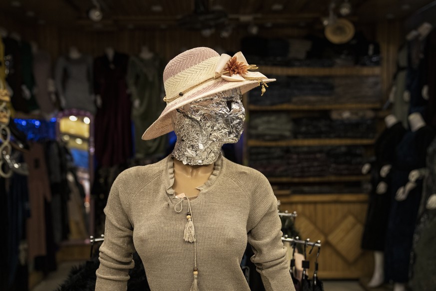 A mannequin&#039;s head is covered in a woman dress shop in Kabul, Afghanistan, Monday, Dec. 26, 2022. Under the Taliban, the mannequins in women&#039;s dress shops across the Afghan capital Kabul are ...