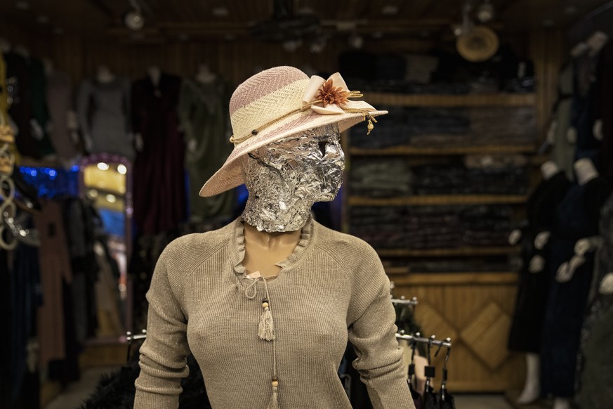 A mannequin's head is covered at a women's clothing store in Kabul, Afghanistan, Monday, Dec. 11.  26, 2022. Under the Taliban, the mannequins in women's clothing stores in the Afghan capital Kabul are a ghost...