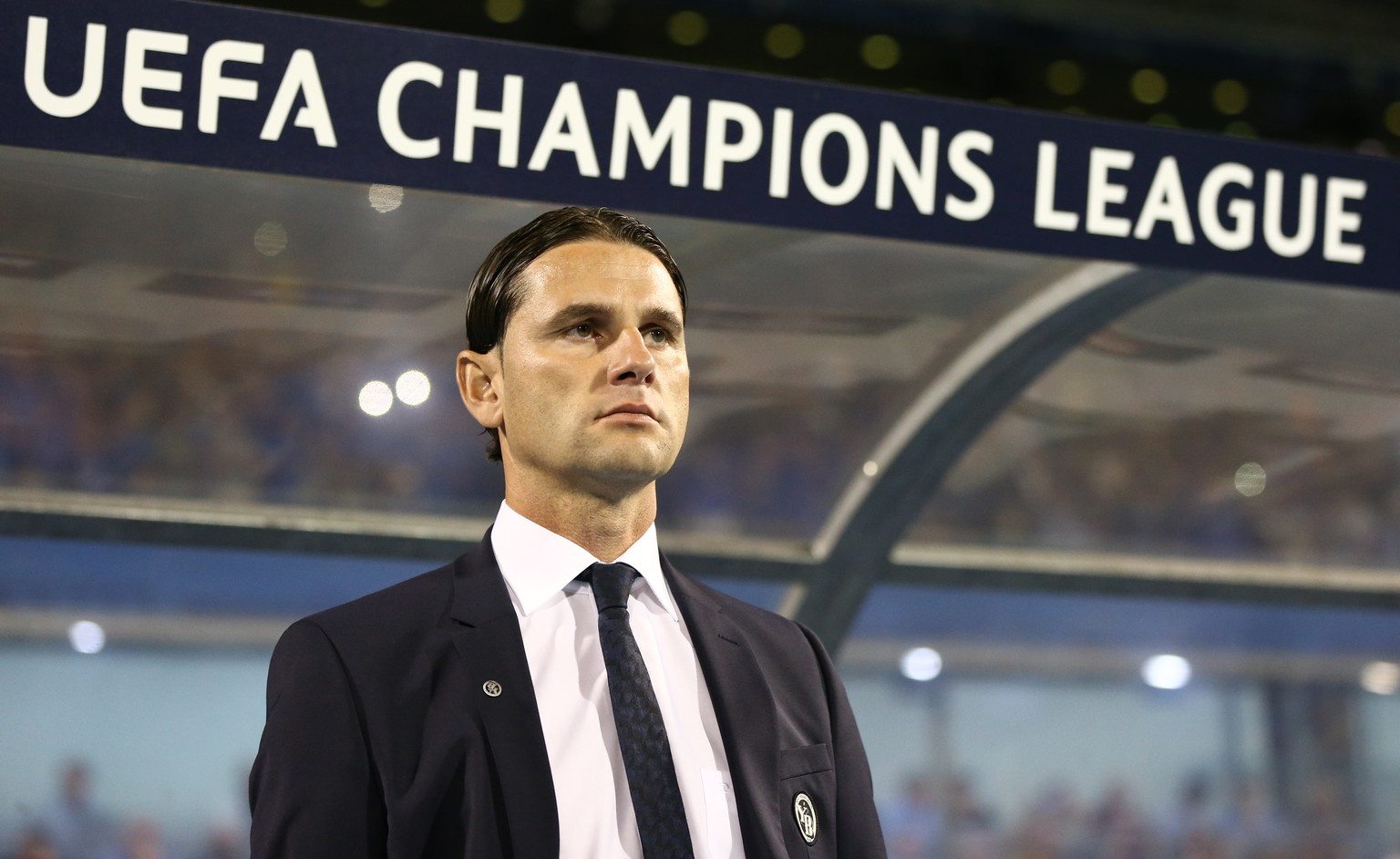 YB headcoach Gerardo Seoane looks on ahead of the UEFA Champions League football 2nd leg playoff match between GNK Dinamo Zagreb from Croatia and BSC Young Boys from Switzerland, in the Stadion Maksim ...