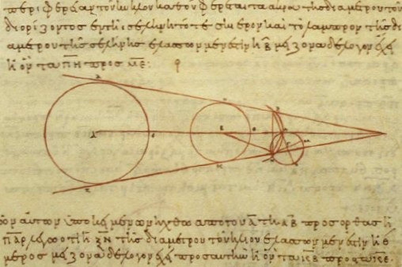 Aristarch (3. Jahrhundert v. Chr.): Berechnungen der Größen von Erde, Sonne und Mond (Abschrift aus dem 10. Jahrhundert)
https://de.wikipedia.org/wiki/Heliozentrisches_Weltbild#/media/Datei:Aristarchu ...