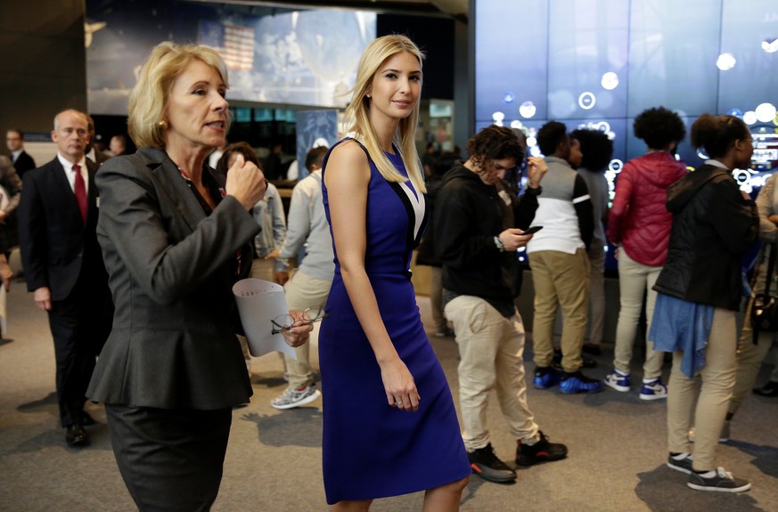 U.S. Secretary of Education Betsy DeVos and Ivanka Trump speaks during a visit to the Smithsonian’s National Air and Space Museum in Washington, U.S., March 28, 2017. REUTERS/Joshua Roberts