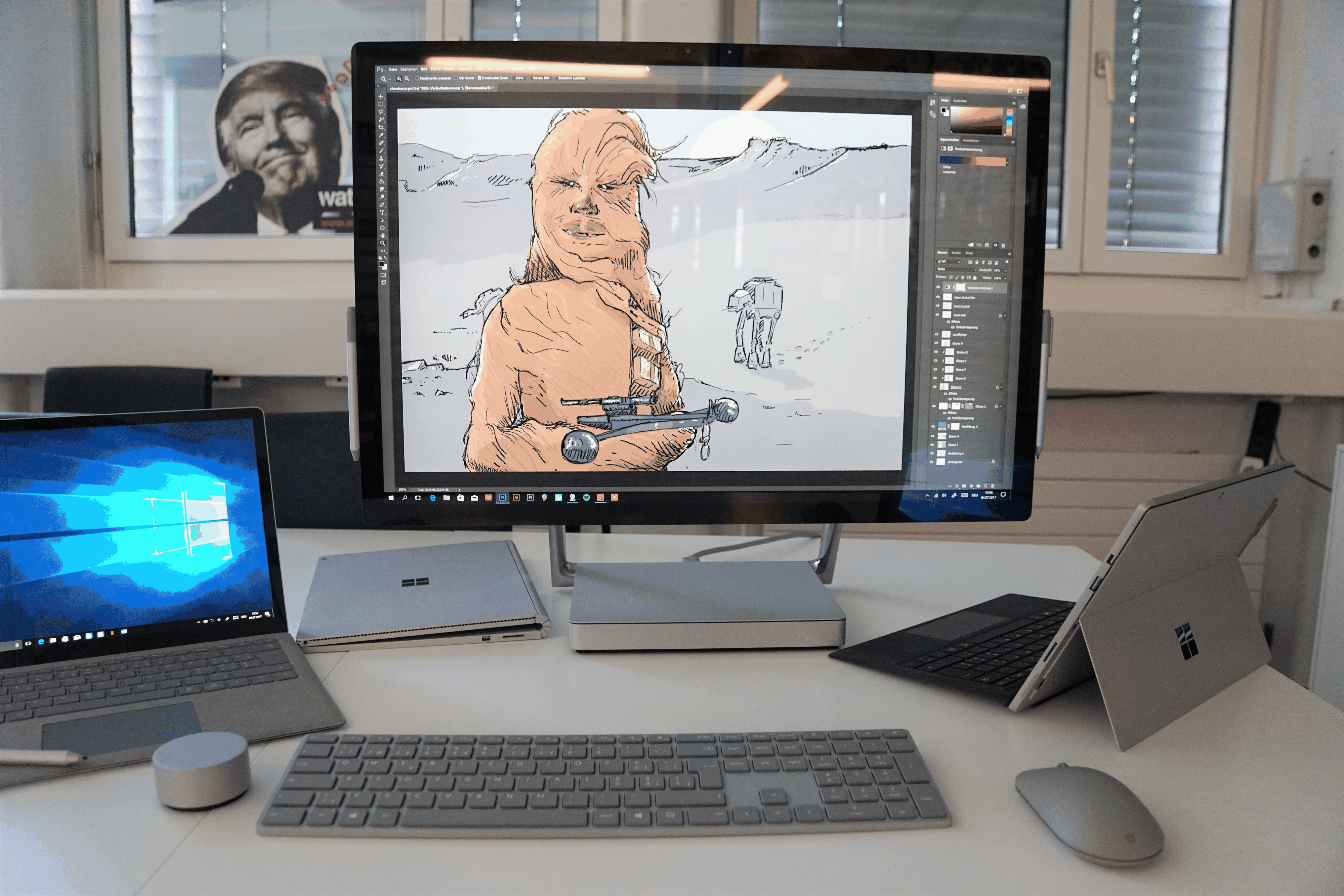 Die Surface-Familie (v.l.n.r.): Surface Laptop, Surface Book, Surface Studio und Surface Pro.