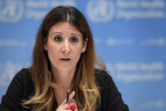 epa08525388 Maria van Kerkhove, technical lead of WHO's Health Emergencies Program, attends a press conference hosted by the Geneva Association of United Nations Correspondents (ACANU) amid…