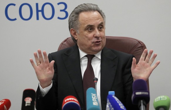 epa06405615 Russian deputy Prime Minister Vitaly Mutko attends a news conference after an Executive Committee meeting of the Russian Football Federation (RFS) in Moscow, Russia, 25 December 2017. Mutk ...