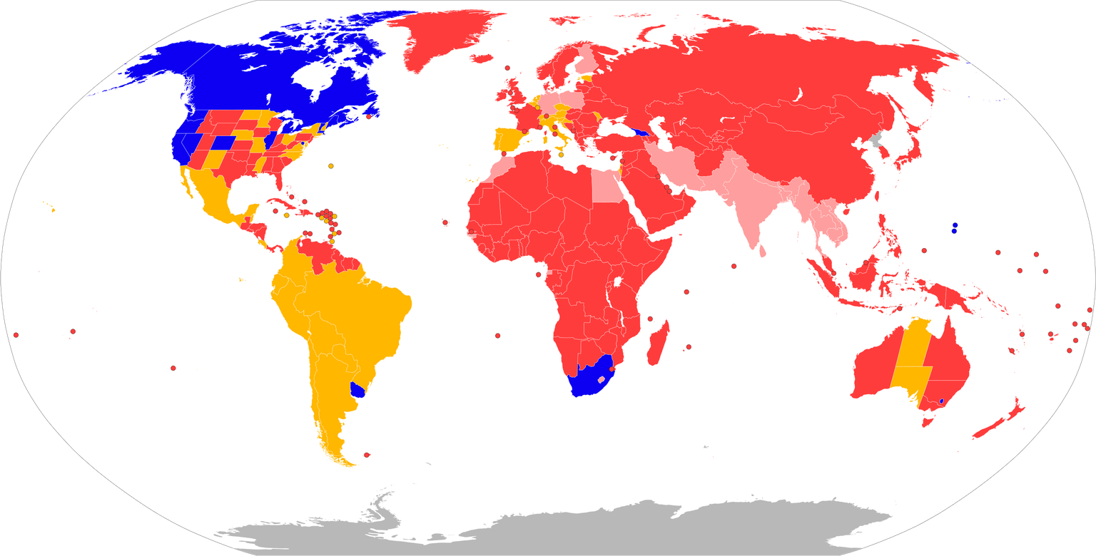 https://commons.wikimedia.org/wiki/File:Map-of-world-cannabis-laws.svg
English: Map showing legal status of recreational cannabis across the world.
Legal
 Illegal but decriminalized
 Illegal but often ...