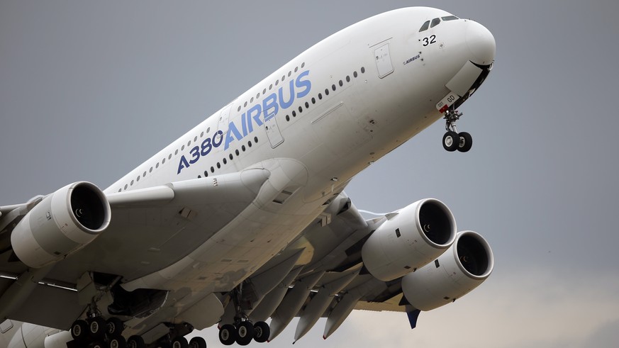 FILE - In this June 18, 2015 filephoto, an Airbus A380 takes off for its demonstration flight at the Paris Air Show, in Le Bourget airport, north of Paris. The World Trade Organization says the United ...