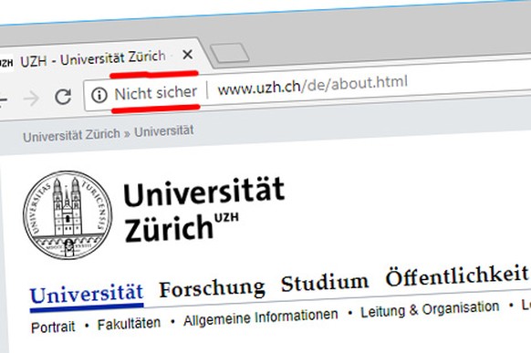 Auch die Universität Zürich wurde von Google Chrome bis Mittwochmorgen als «nicht sicher» eingestuft.