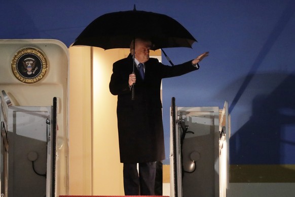 President Donald Trump waves from the stairs of Air Force One upon his arrival at Joint Base Andrews, Md., Monday, March 17, 2025 (AP Photo/Luis M. Alvarez)
Trump